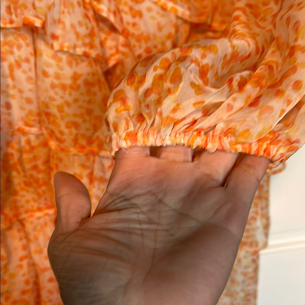 Elegant One-Shoulder Orange Ruffle Dress - Picture 7 of 9